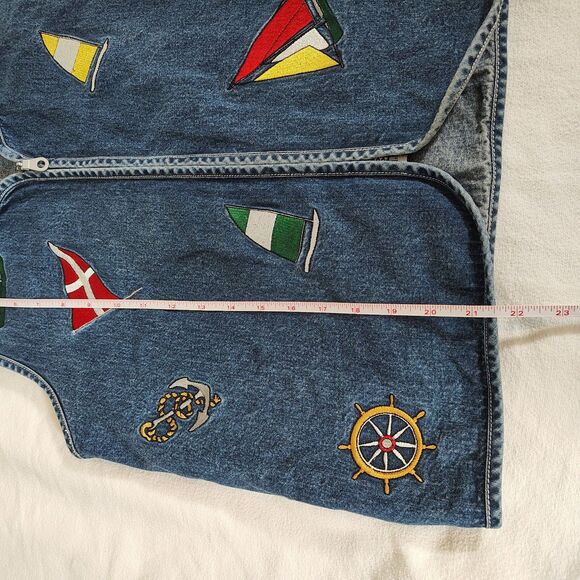 Vtg 90s Nautical Denim Vest Women’s MEDIUM Embroidered Sailboat Coastal Cottage - Picture 6 of 7
